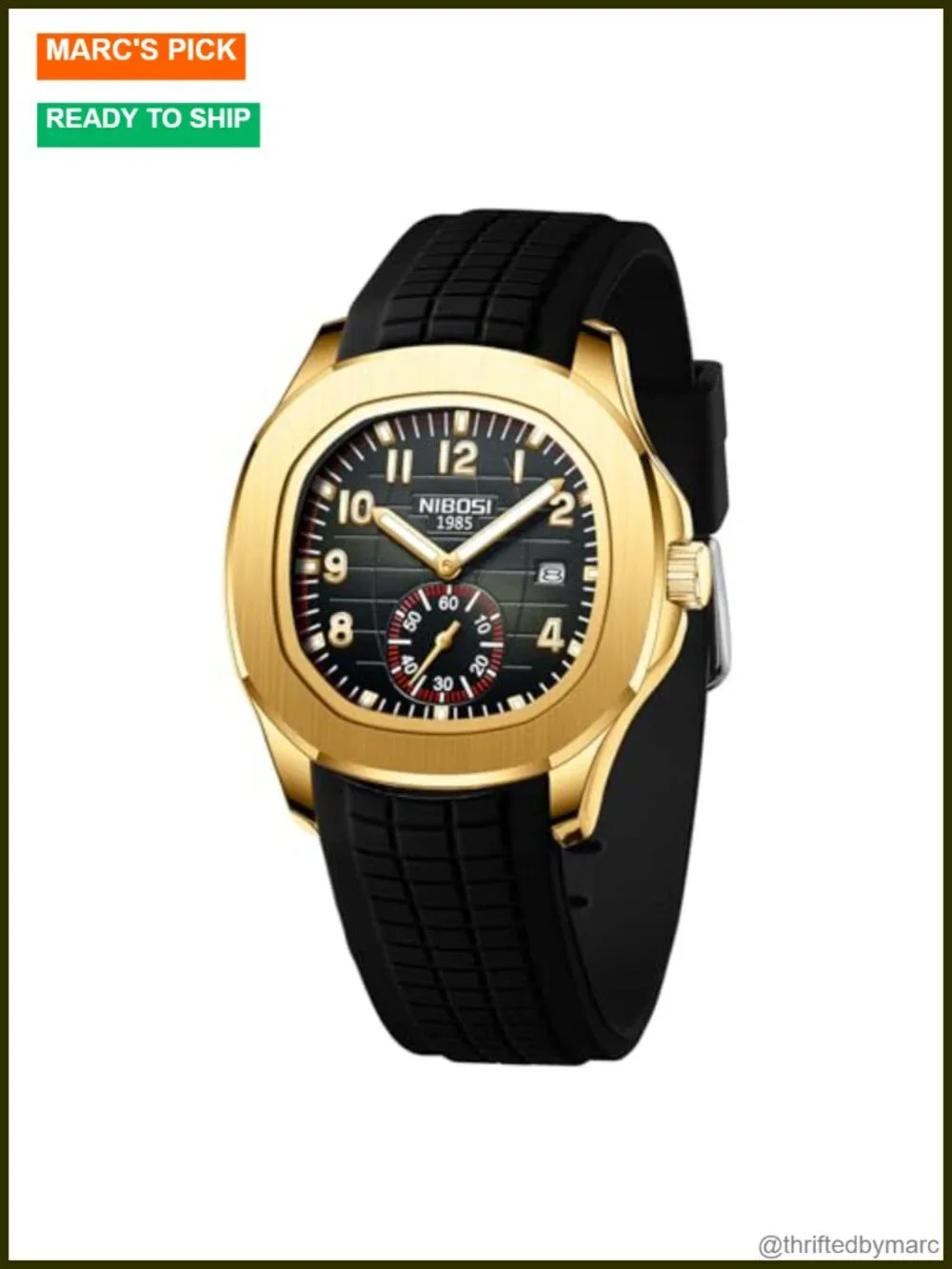 Men's Analog Quartz Watch, Silicone Strap, Date Display, Water Resistant